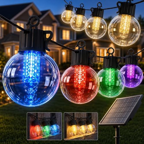 FREECUBE 50FT Solar String Lights Outdoor Waterproof, 25LEDs G40 Globe Shatterproof Bulbs,Warm White & Multicolor,8 Modes,Timer, Solar Powered Patio Lights for Backyard, Porch, Garden, Wedding Decor by FREECUBE