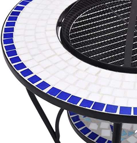 vidaXL Mosaic Fire Pit Table Blue and White 26.8" Ceramic - Image 4