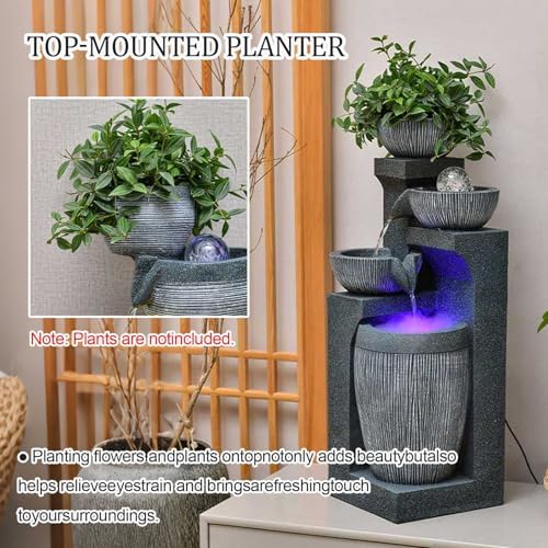 26.8" Tall Water Fountain Outdoor Garden, 4 Tiers Modern Cascading Bowls Water Fountain Outdoor Indoor Garden with LED Lights & Atomizer for Patio, Deck, Porch, Backyard Art Decor,C - Image 4