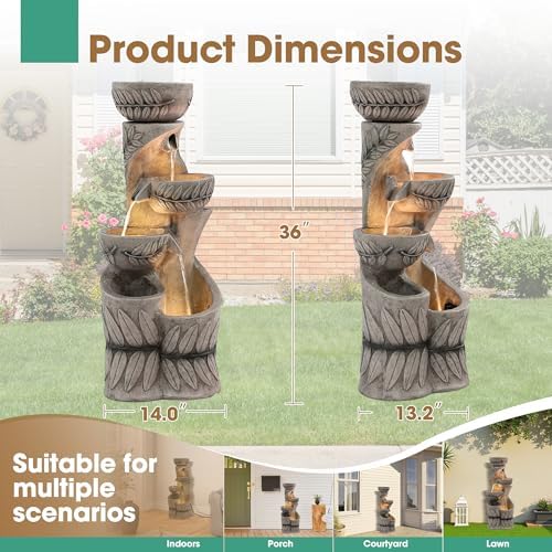 36" H Garden Water Fountains Outdoor, Waterfall Fountain with Lights - Image 3