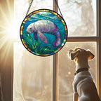 Ocean Manatee Seagrass Stained Glass Window Hanging Suncatcher Gifts 12" - Image 2