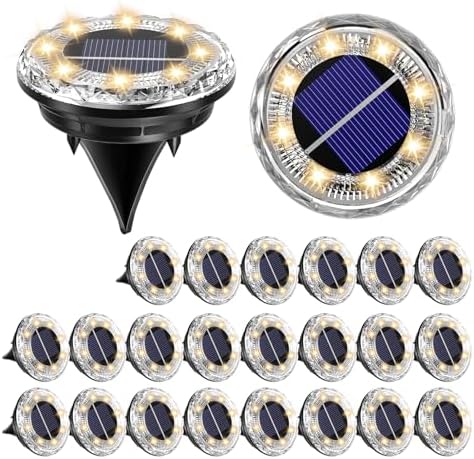 24 Pack Mini Solar Powered Ground Lights, Bright LED Solar Lights Outdoor Waterproof for Landscape Decoration, Pathway Lighting for Garden Walkway Driveway (Warm White) by Unknown