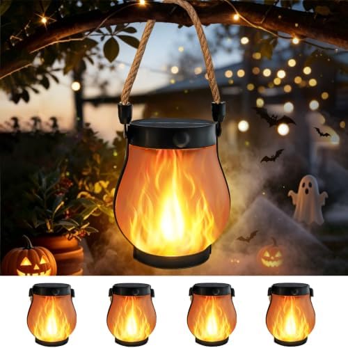 4 Pack Gen2 Solar Lanterns Outdoor Waterproof Hanging Halloween Flame Light by Halloween