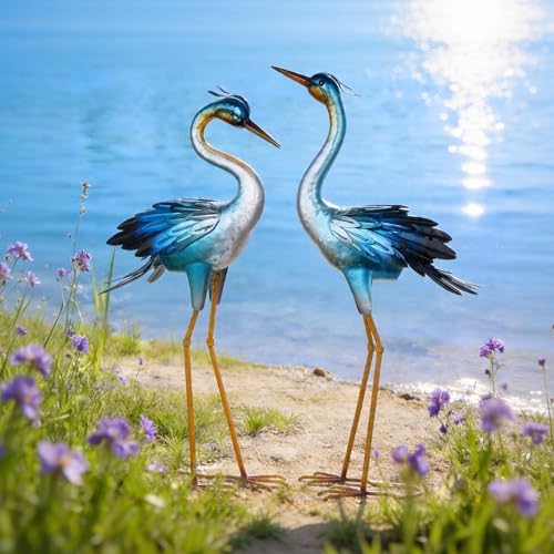 Shorayn Metal Crane Garden Statue, Garden Sculptures & Statues, Crane Ornaments Yard Art for Backyard Patio Lawn Decorations (Blue) by Shorayn