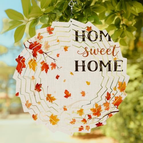 12 Inch Fall Wind Spinner for Yard and Garden, Maple Leaves Home Sweet Thanksgiving Branches Hanging Ornaments Outdoor 3D Kinetic Wind Sculpture Spinners Indoor Outdoor Patio Décor Ornaments Gift - Image 2