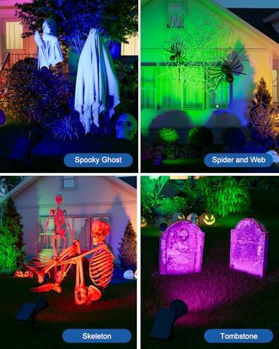 FALOVE 6 Pack Color Change Solar Spotlights Waterproof RGB Halloween Decor - Image 3