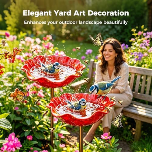 Metal Flower Garden Stakes Bird Bath Handmade, 2026 New Bird Bath for Garden Metal,Bee Bath with Flower Design, Bird Bees Bath Bowl for Outdoor Yard Decor (4pc) - Image 5