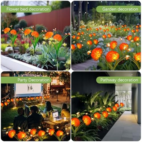 Solar Garden Lights, 8 Pack Solar Swaying Bee Lights with Flowers, Waterproof Firefly Light Outdoor for Garden Patio Yard Pathway Fall Decoration, Gifts for Women Mother's Day - Image 6