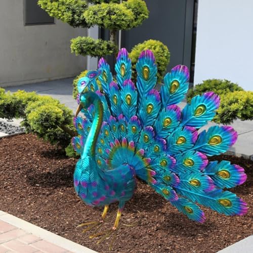 Garden Ornaments Outdoor, Peacock Statue Sculptures Metal Bird Art Decoration for Yard Porch Patio Lawn, 42x15x32 cm - Image 3