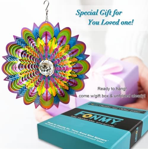 FONMY Mandala Wind Spinner w/Crystal Ball-Bloosom 3D Stainless Steel Suncatcher Hanging Spinners Worth Gift Christmas Decoration Indoor/Outdoor Garden Décor Kinetic Yard Art 12 Inches Wind Sculpture - Image 2