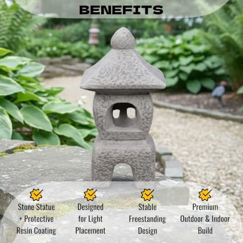 OLOMA Stone Oki Gata Japanese Lantern Garden Statue Asian Concrete Pagoda Handcrafted Ornament Asian Landscape Decor Zen Patio Lawn Yard Shrine Accent - Image 6