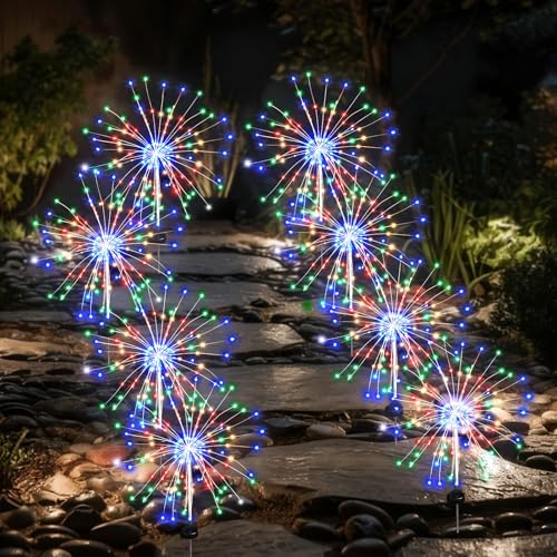 Solar Garden Firework Lights Outdoor Waterproof, 8 Pack Solar Lighting with 8 Lighting Modes , 120 LED Sparklers String Lights for Outside Decor Yard Pathway Halloween Decorations(Colorful) by AureateHorizon