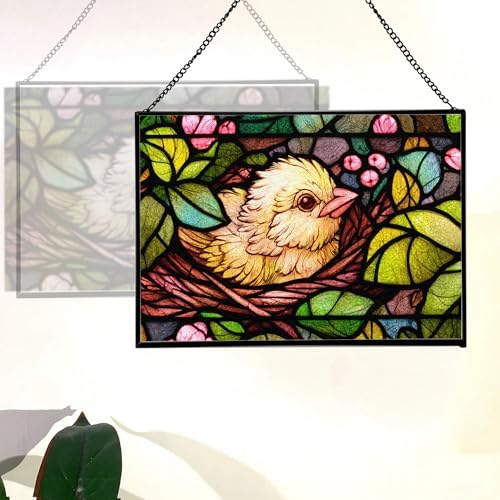 Chick Emerging from Nest in Spring Rectangular Stained Glass Suncatcher – Hanging Window Panel with Animal & Nature Scene – Vibrant Glass Art Gift for Wildlife, Fantasy, Nature Lovers x0aKZW - Image 3