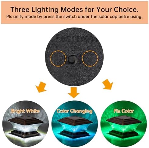 HUYIENO Solar Post Cap Lights Outdoor LED Lighting Deck Fence Light Two Modes Warm White/7 RGB Color Changing Suitable for 4x4 5x5 Wooden Posts (Brushed Copper, 8pk), HY1238 - Image 2