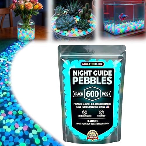 Colorful Glow-in-The-Dark Garden Stones, 2026 New Stepping Stone Kit, Night Guide Pebbles, Luminous Glow Stones for Outdoor, Glow Rocks for Landscaping (Blue,600 Pcs) by Unknown
