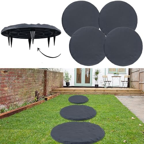 4Pcs Large Stepping Stones Outdoor Garden Walkway, Durable Plastic Pavers for Patio, Pathway, and Landscaping, Weatherproof Stepping Stones with Ground Stakes for Easy Installation (Round Grey) by MARCHROSE