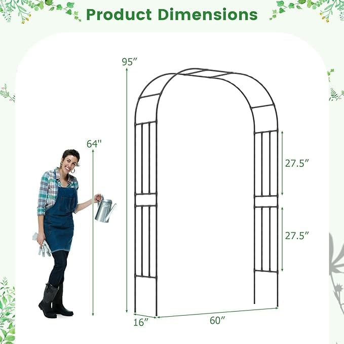 LDAILY Moccha Garden Arch Arbor Trellis, 95" Sturdy Metal Arbor with PE-Coated Steel Tubes, Spiral Rods Design, Outdoor Archway for Climbing Plants, Garden Arch for Wedding - Image 6