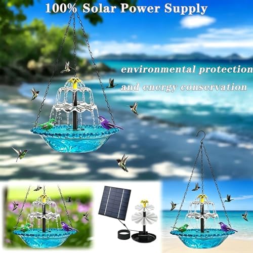 2026 New Solar Bird Bath Fountain, Large Hanging Cascade Water Bowl with Solar Pump, Outdoor Fountain for Hummingbirds, Garden, Patio & Backyard Decor - Image 2