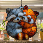 Lovely Hugging Racoon and Red Panda Acrylic Suncatcher - Image 4