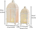 TRIROCKS Large Decorative Candle Lantern Set-16.5''&12'' High Metal Temple Moroccan Lantern Lamp for Home Decorations Living Rooms Gardens Parties Wedding Indoors and Outdoors - White with Gold Brush - Image 5