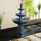 Glitzhome Outdoor Fountain and Waterfalls 3 Tier Patio Fountains, 45" H Turquoise Ceramic Water Fountain with LED Light, Pump & Adapter Garden Outdoor Floor Stand Fountains for Backyard Deck Lawn - Image 3
