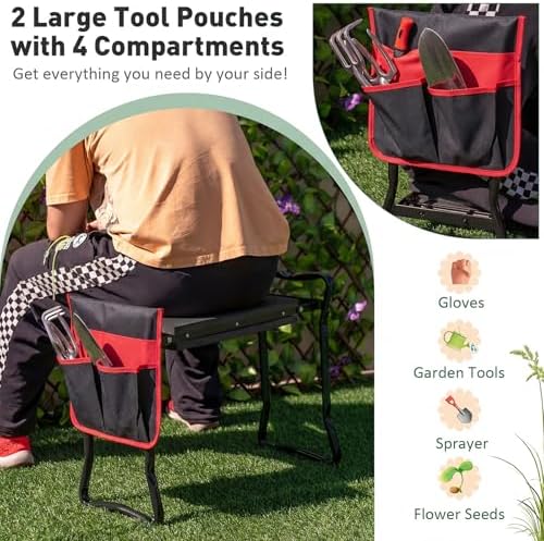 GIANTEX Garden Kneeler & Seat, Heavy-Duty Garden Bench, Black with 1 Bag - Image 6