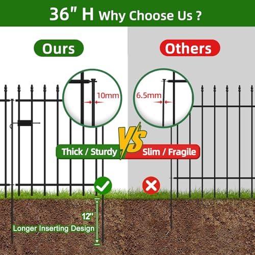 Decorative Metal Garden Fence with Gate 36" x 10', Dog Fence Outdoor - Image 4