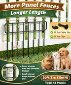 HIHADUUM 20Ft(L) X 13Inch(H) Animal Barrier Fence - 14 Pack Garden Fence Panels, Metal Garden Edging Fence Border No Dig Fencing for Dog Rabbits Ground Stakes Defense and Outdoor Patio Fence Extension - Image 2