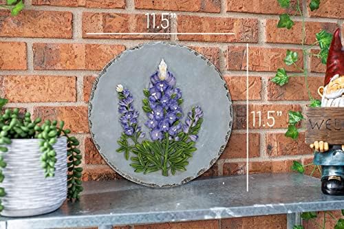 NAT & Jules Floral Colorful Dimensional Indoor Outdoor 12 inch Round Cast Resin Decorative Garden Stepping Stone, Patio, Walkway Sculpture Yard Art, Bluebonnet - Image 2