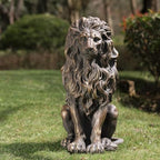Resin Guardian Sitting Lion Statue, Weatherproof Outdoor Garden Decor by Guioiby