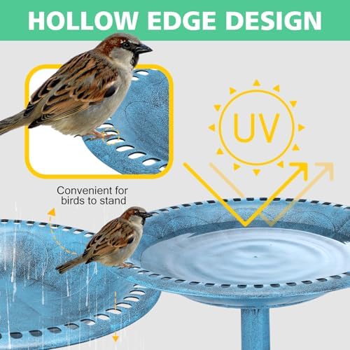 Bird Bath for Outside with 4 Removable Flower Planters 28in Polyresin Lightweight Vintage Birdbath for Outdoors Stake Standing Bowl and Water Feeder Yard Garden Decor Blue - Image 4