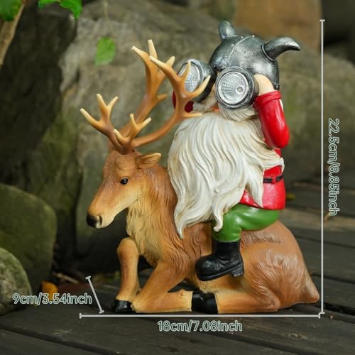 VChymm Garden Gnome Statues Resin Gnome Sitting On Deer Statues Solar Lights Outdoor Telescope Gnome Gifts for Yard, Patio Decor Gift (Deer Gnome) - Image 3