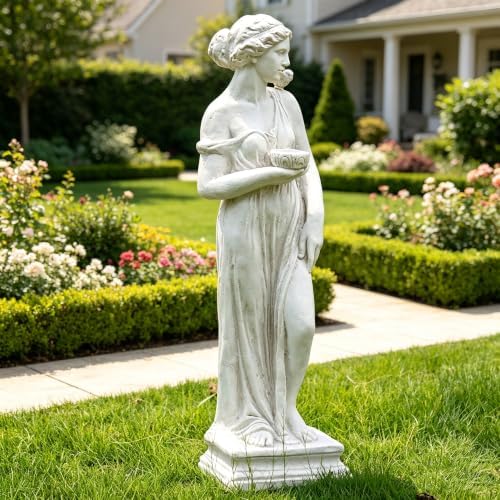 Outdoor Greek Goddess Garden Statue, Lady Sculpture with Birdbath Bowl, Goddess of Greek Mythology Nymph Sculpture for Patio Lawn Yard Decor by Keslecy