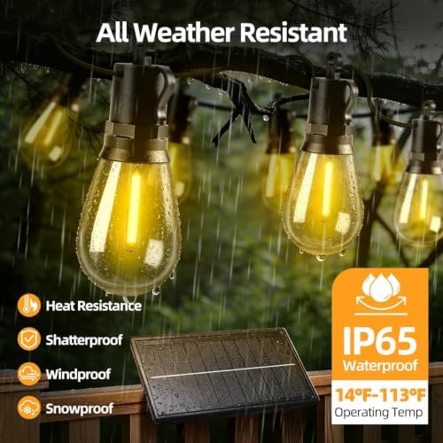 Solar Lights Outdoor, 40FT S14 LED IP65 Waterproof Patio Lights - Image 2