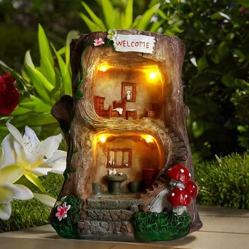 Solar Light Gnome Fairy Garden House for Outside, Big Size Fairy Miniature Buildings Accessories House Sculptures for Outdoor Garden Patio Lawn Path Decorations, 8" Tall by BEXLEYBAY