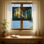 Sun Shining Through Window in Forest Chapel Rectangular Stained Glass Suncatcher – Hanging Window Panel with Animal & Nature Scene – Vibrant Glass Art Gift for Wildlife, Fantasy, Nature Lovers w19xzI - Image 6