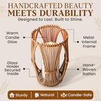 Handmade Boho Rattan Lantern – Rattan Lantern with Metal Frame for Indoor and Outdoor Home Decor, Decorative Centerpiece for Patio, Garden, Front Porch, and Kitchen Dining Table, 5 x 5 x 10 - Image 5