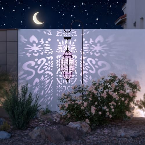 18 Inch High Large Hanging Solar Lights Outdoor Garden Decor, Decorative Waterproof Plastic Moroccan Solar Lantern Lamp, Outside Decorations for Patio Yard Porch Decor, Gardening Gifts for Women Mom - Image 2
