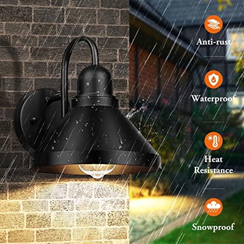 Brightever Gooseneck Outdoor Light Fixtures, 2-Pack Farmhouse Barn Lights for Porch, Industrial Black Exterior Wall Sconce for Garage, Patio, E26 Base Anti-Rust, Bulb not Included - Image 5