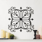 Glitzhome Vintage Wall Decor, Black Artistic Beauty Metal Garden Ornament Powder-Coated Matte Black Finish Charming Fleur-de-lis Outdoor Indoor Decoration - Image 3