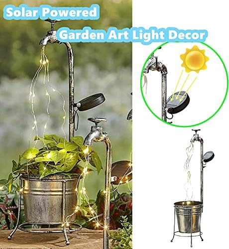 Solar Garden Lights Solar Garden Faucet Lights Decor, Waterproof Waterfall LED Light Solar Powered Outdoor Decorative, Garden Water Faucet Planter Lights For Lawn Yard Art Decorations 18X61cm ( Color - Image 5