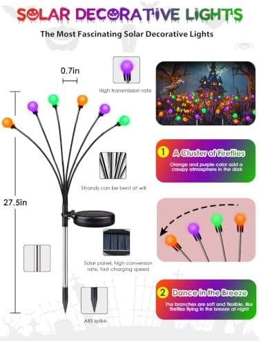 6PK Halloween Decorations Outdoor Solar Firefly Lights Orange Purple Green - Image 6