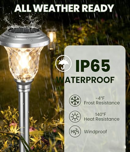 BEAU JARDIN 8 Pack Solar Pathway Lights White+ Color Changing Stainless Steel 3 Mode Outdoor Multicolor Metal Solar Powered Waterproof Glass for Garden Landscape Path Yard Walkway Driveway Silver - Image 2