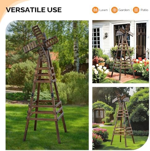 Wooden Windmill, Weather-Proof Wind Spinner, Outdoor Wind Mill for Garden Lawn Patio Decoration (Carbonized, Medium) - Image 6