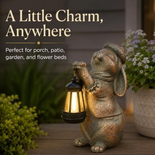 Bunny Solar Light, 10.5-Inch Rabbit Statue for Outdoor Garden Decor - Image 6