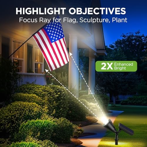 InnoGear 2 Solar Lights Outdoor Spotlight Garden Yard Landscape Flag, White - Image 3