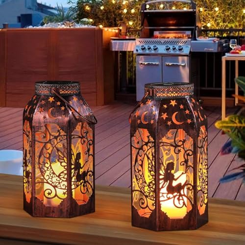 Solar Lanterns Outdoor Waterproof Fairy LED Metal Lantern Candle Glow - Image 5