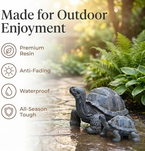 2 Pcs Turtle Outdoor Statue, Tortoise Garden Figurine, Resin Garden Turtles Outdoor Decor for Patio, Lawn, Yard, Pond, Housewarming Mom Gifts - Image 3