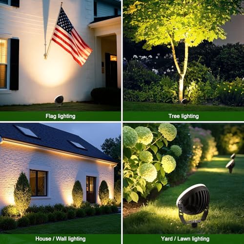 LED Landscape Spotlight, IP67 Waterproof 120V 3000K Edge-Lit Outdoor Spot Light, 270° Adjustable Bracket Thickened Aluminum Light for Yard Garden Tree Architectural Lighting (24 Watts (Gray)) - Image 6