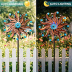 360°Solar Wind Spinners for Yard and Garden - Outdoor Metal Wind Sculptures & Spinners, Vintage Copper Blue Kinetic Art with Solar Powered LED Multi-Color Glass Ball Lights for Patio, Lawn Decor - Image 2